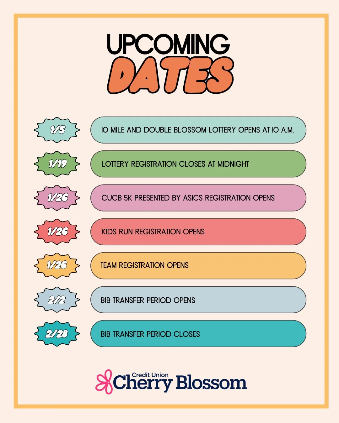 Mark your calendars 📅 We've got a bunch of important dates for #CUCB2026 coming up, and you won't want to miss them! Save these dates and make sure you&rsquo;re in the loop for all the running fun ahead!⁠
⁠
Read more at the link in bio.