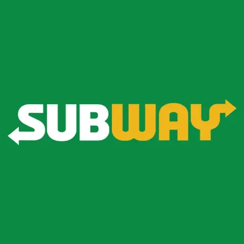 Subway logo with a green background, featuring the word 'SUBWAY' in white and yellow letters with arrows.