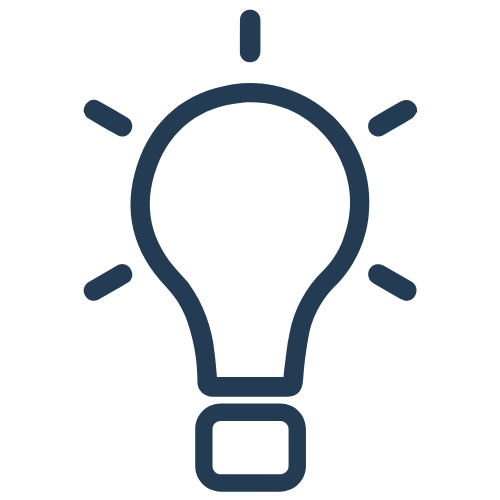 Icon of a light bulb with lines representing light rays