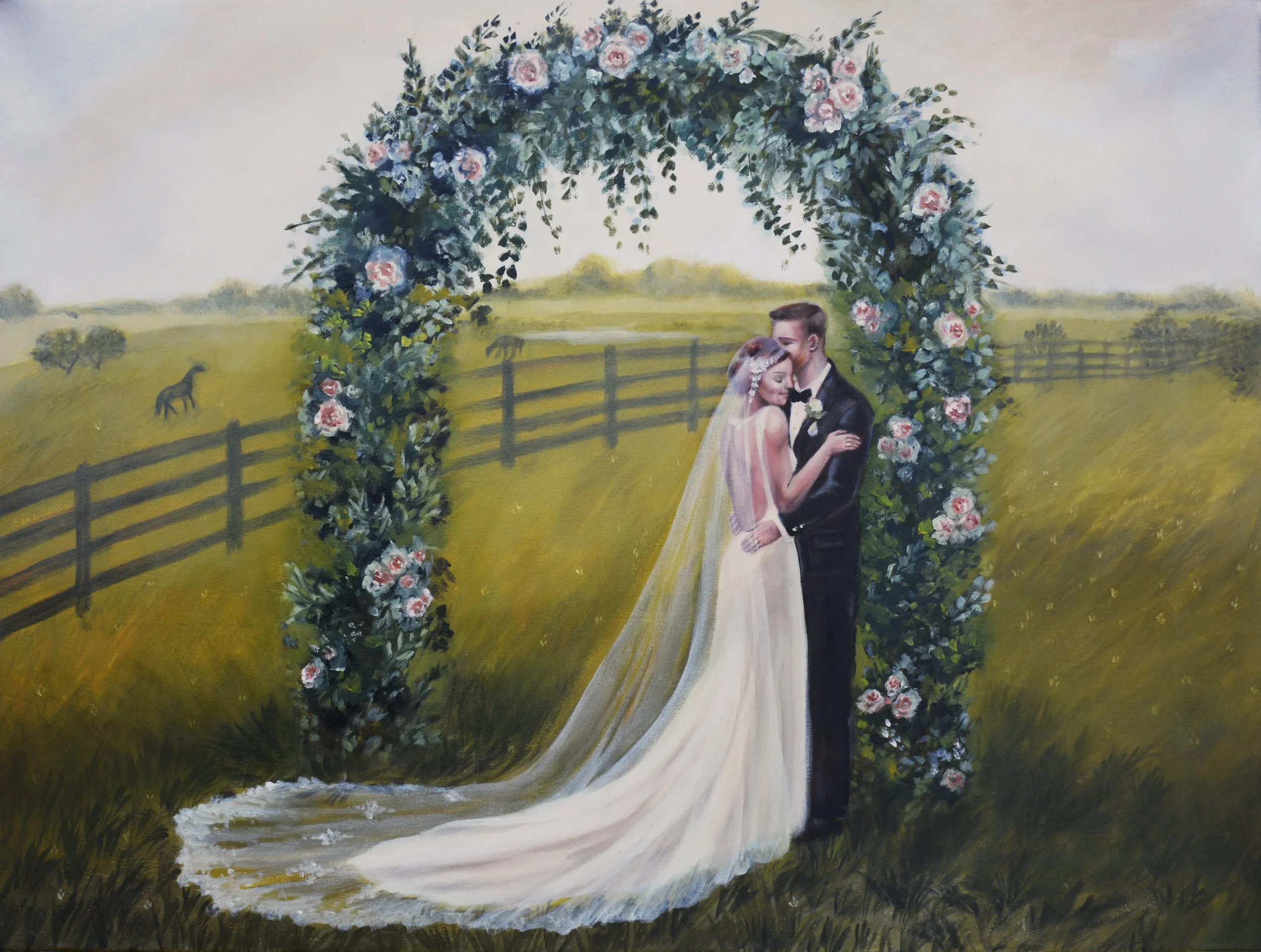 Bride and groom first look. Live wedding painting