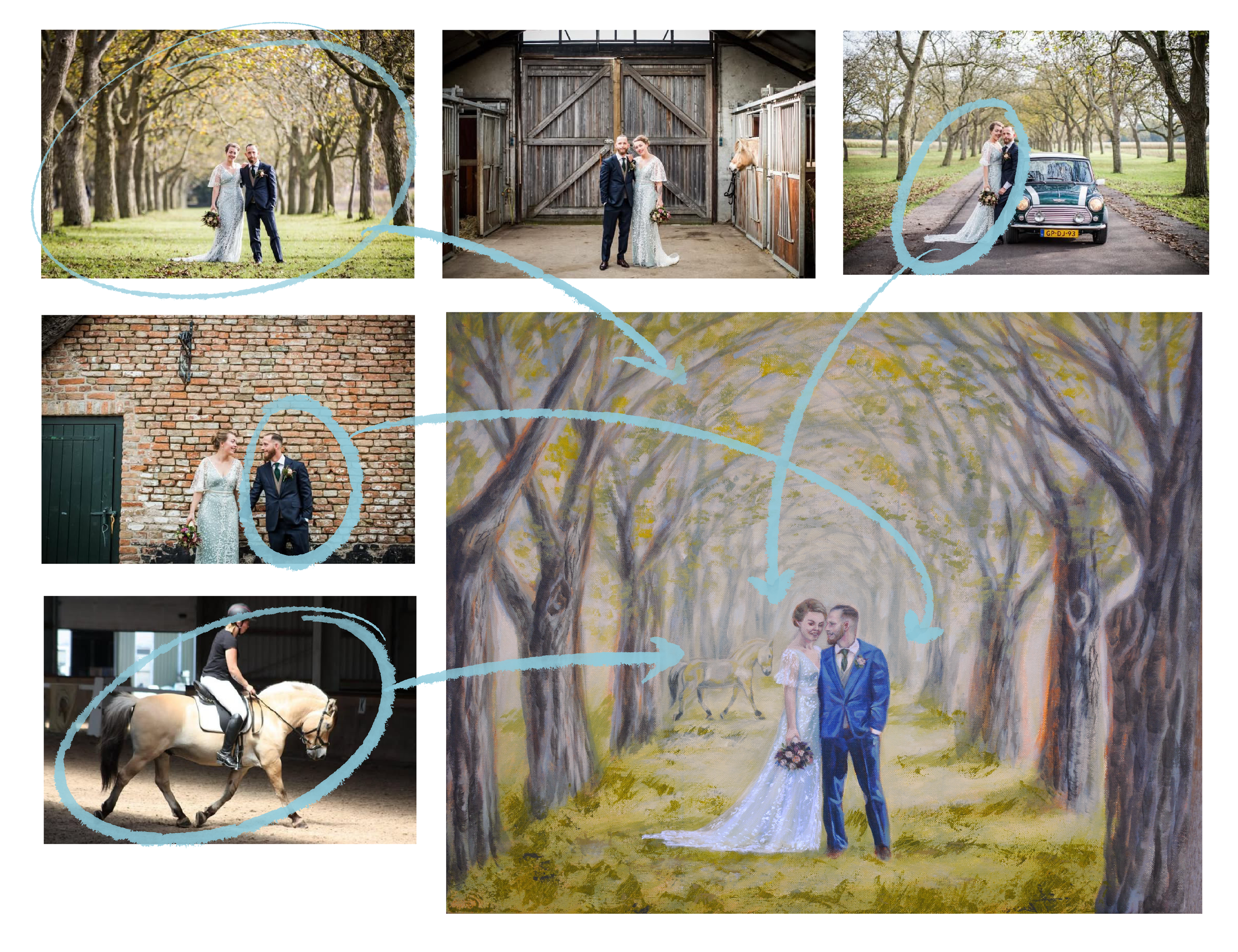 making a painting from wedding photos. Wedding couple portrait