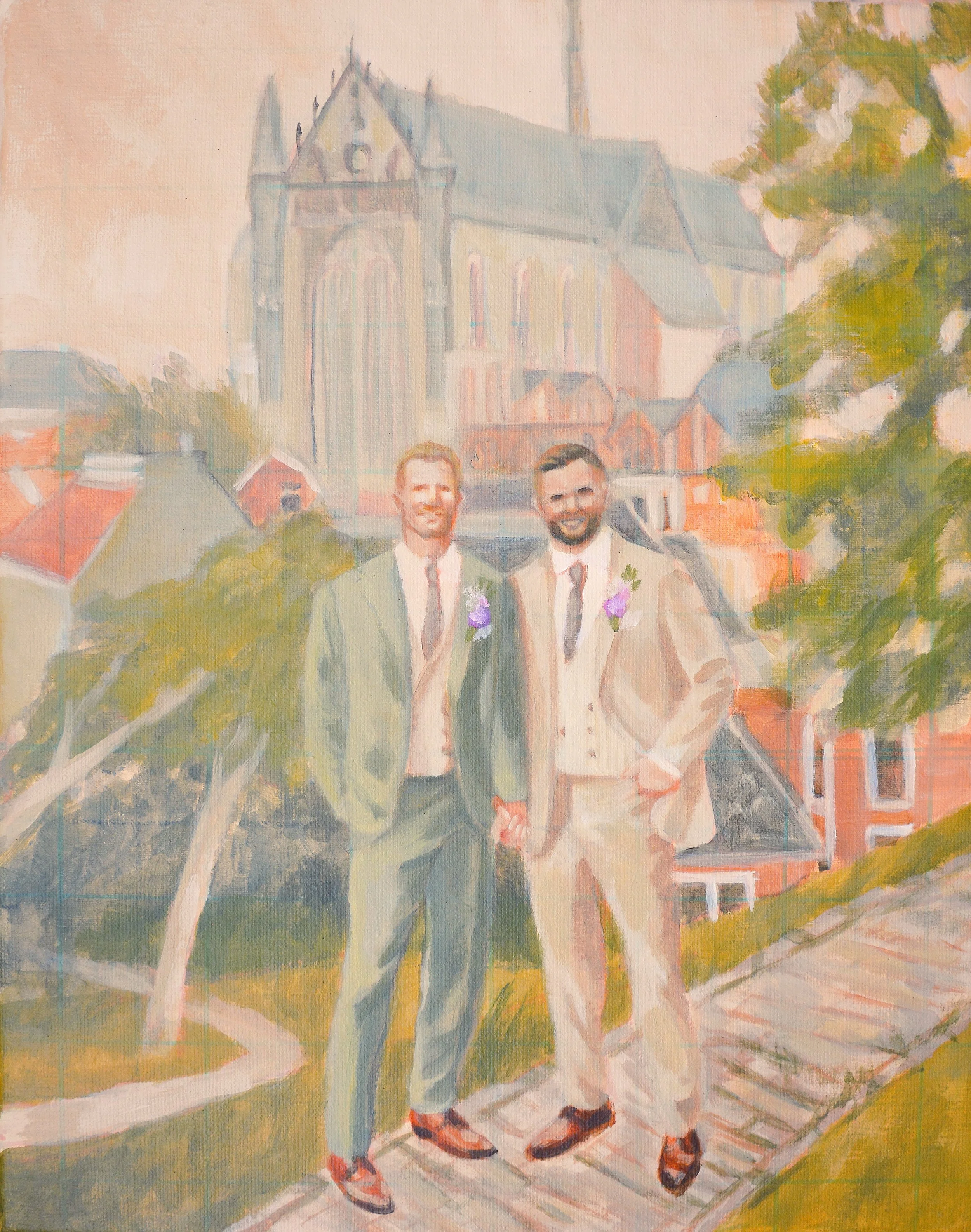 painting of a gay couple wedding