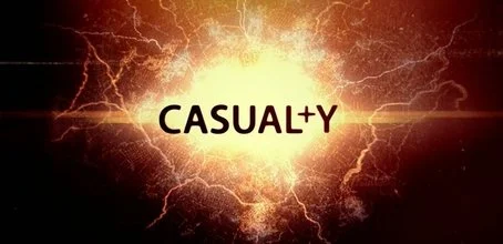 Lightning bolt behind the word CASUAL+Y on a fiery background