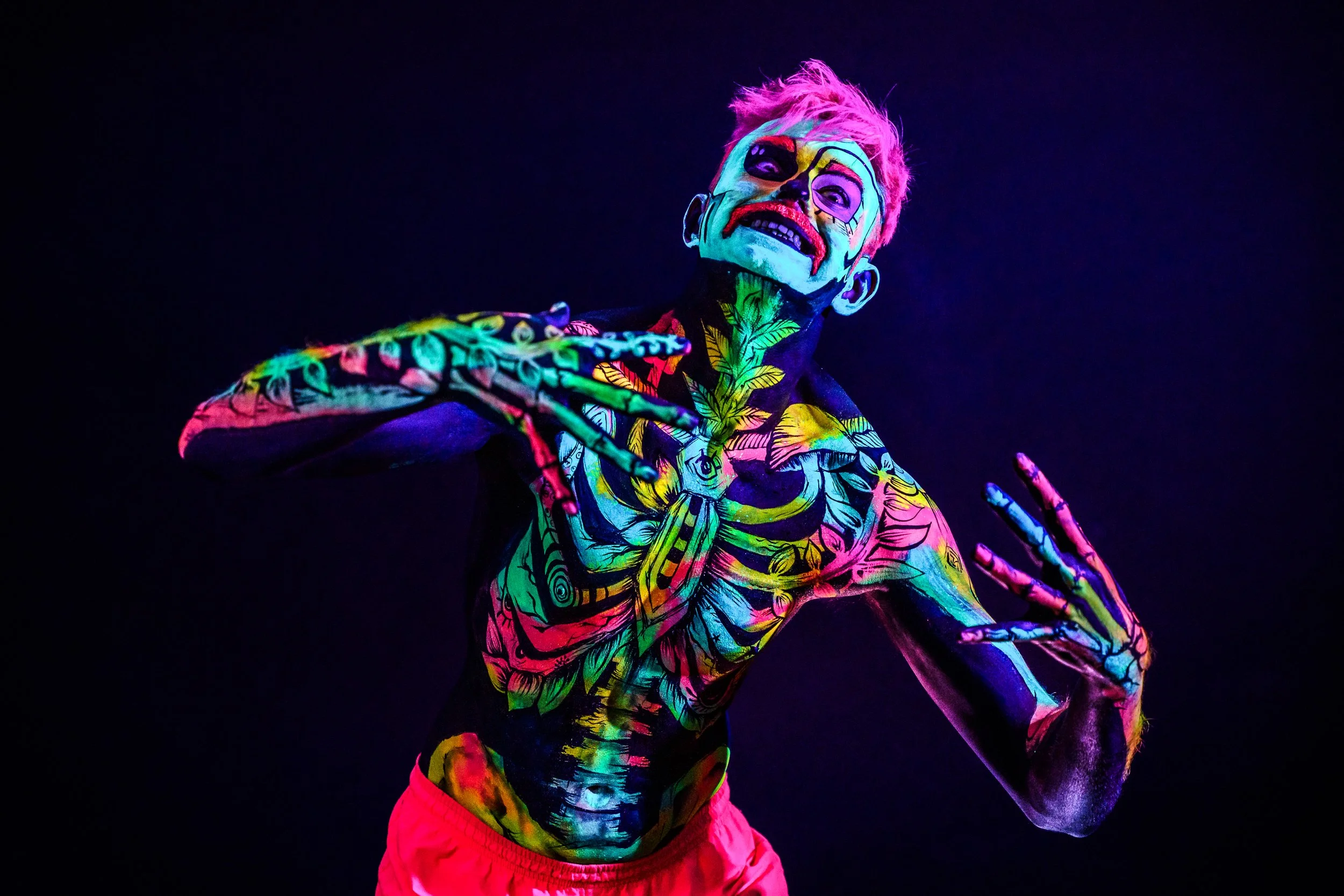 Father Funk bespoke skeleton body art for his single release 'Glow Up' . Photography by Farelight Productions