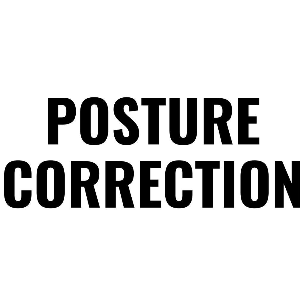 Text that reads "POSTURE CORRECTION" in large, bold black letters on a white background.