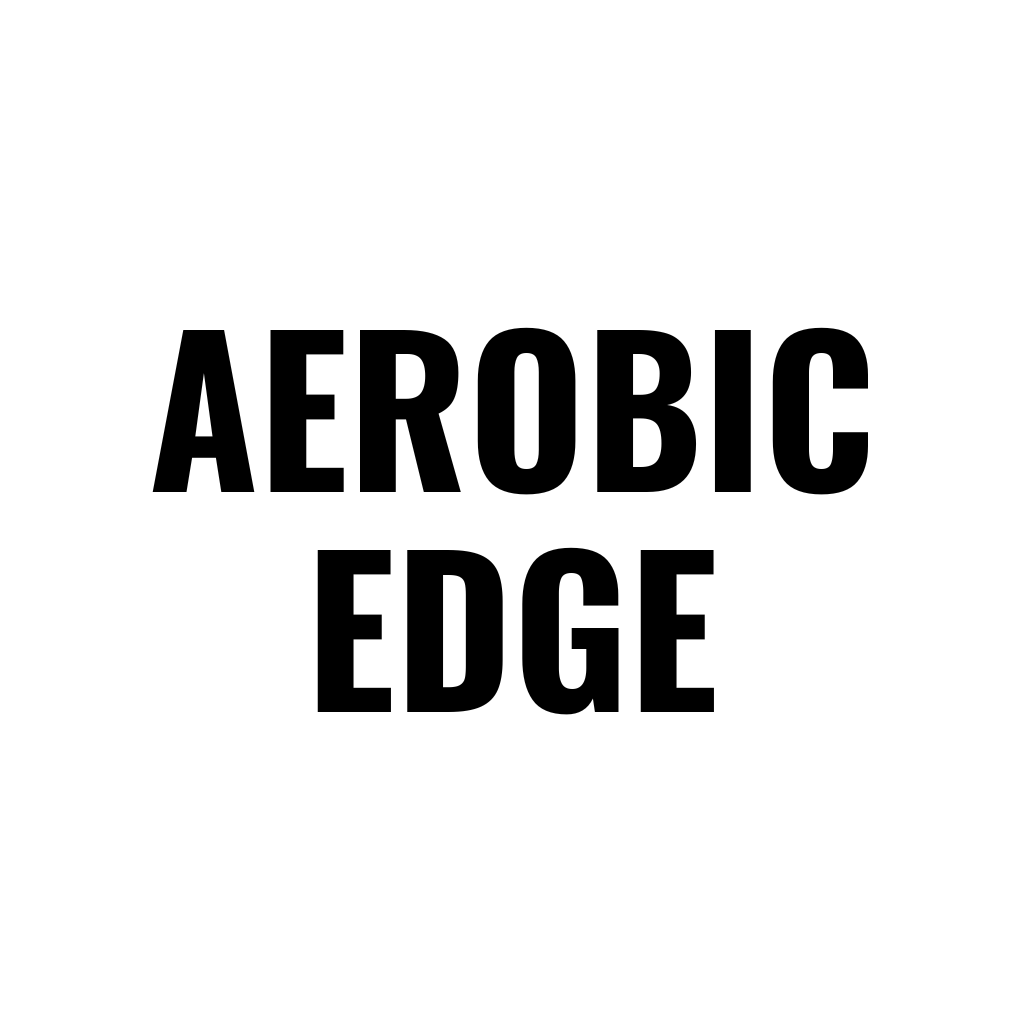 Text reading 'AEROBIC EDGE' in bold black letters on a white background.