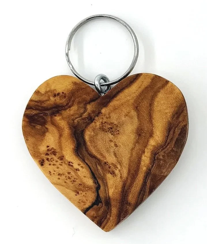 Olive wood heart keychain