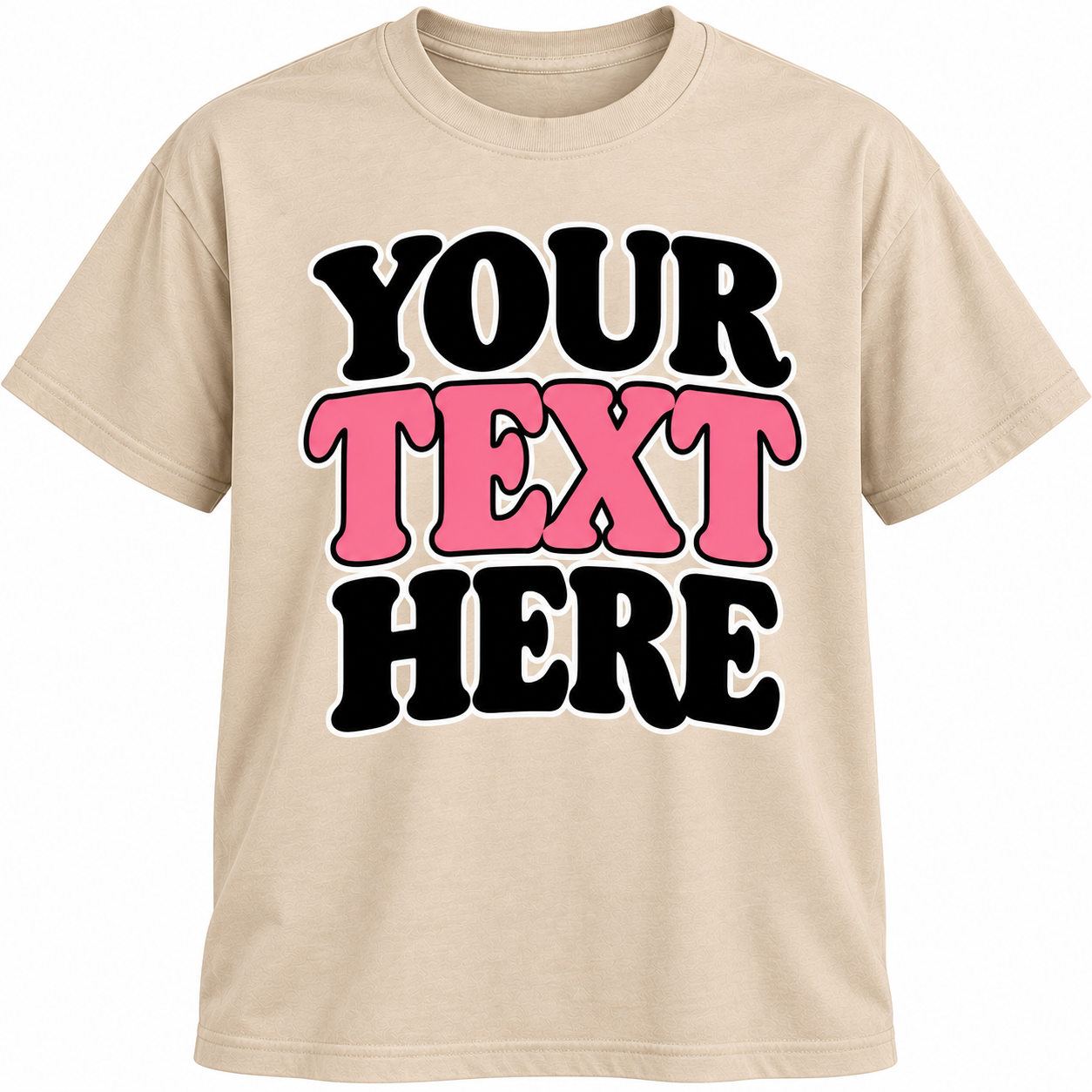 Sand Beige T-Shirt with Retro Bubble Text.png
