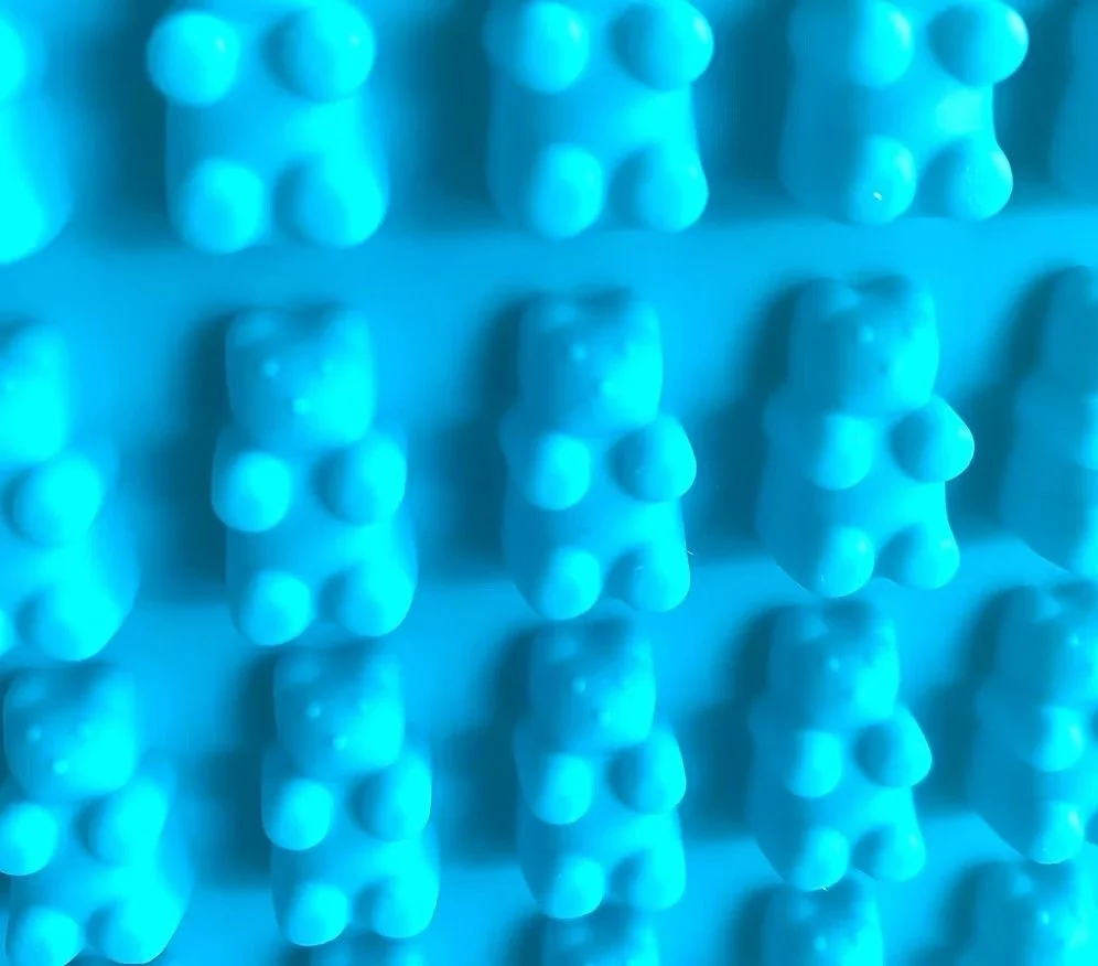Blue silicone bear mold for making homemade elderberry gummies