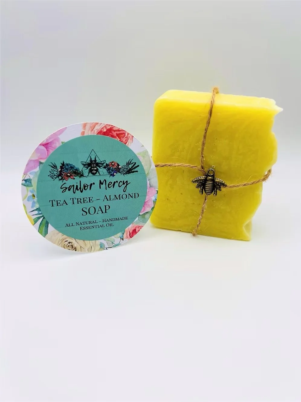 Handmade tea tree almond goat milk soap by Sailor Mercy with cleansing essential oils