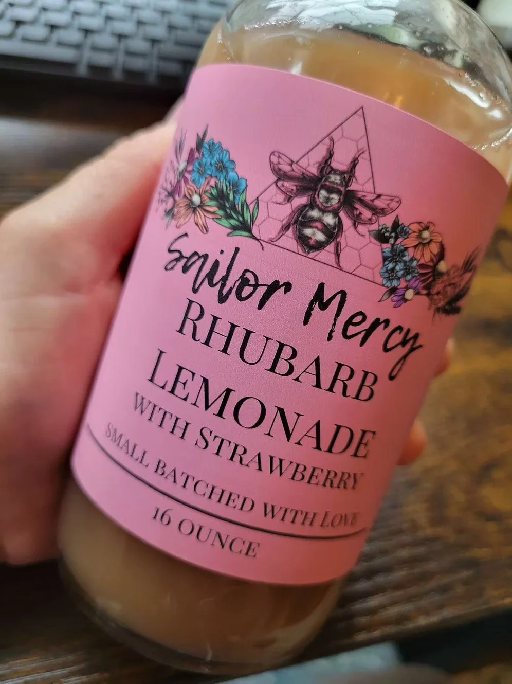 Rhubarb strawberry lemonade bottle made with fresh Minnesota rhubarb and strawberries