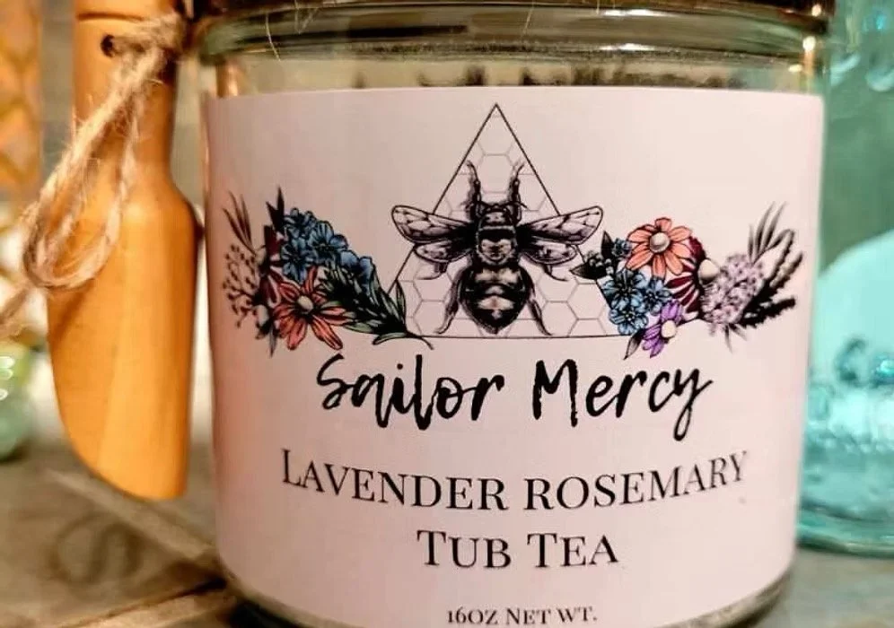 lavender rosemary herbal bath tea jar close up