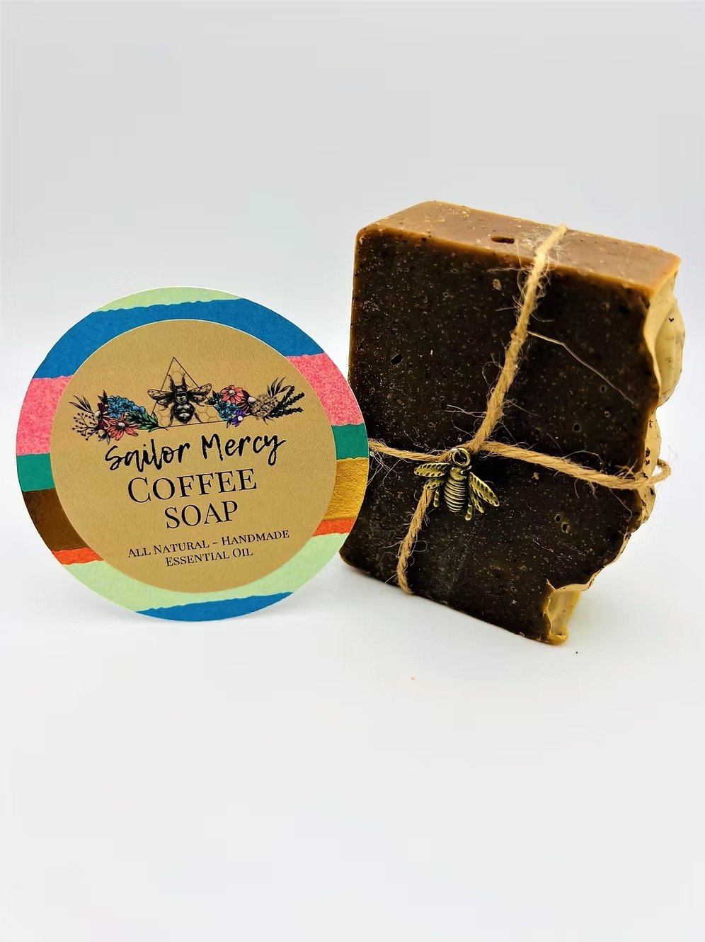 Handmade coffee goat milk soap by Sailor Mercy with natural ingredients and rich coffee scent