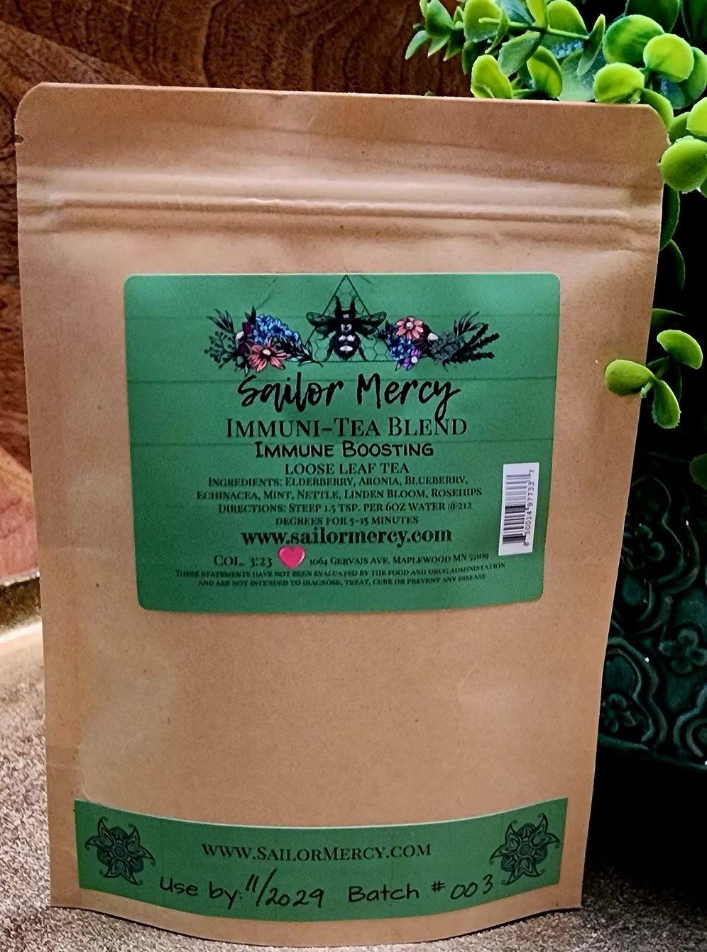 Loose leaf herbal tea with elderberry, echinacea, and berries for daily wellness