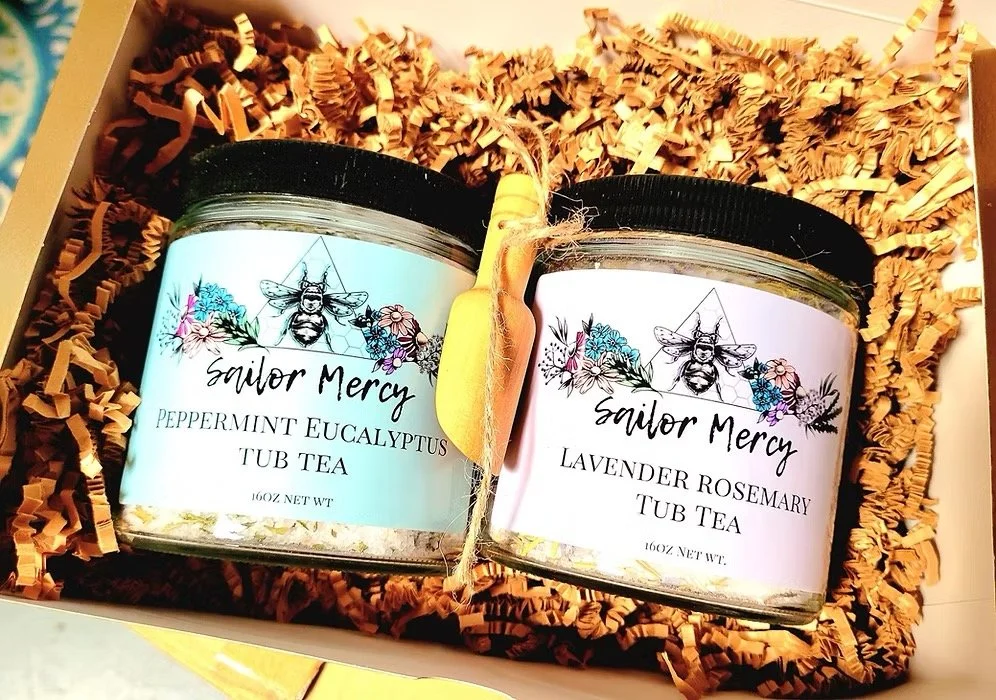 herbal bath tea jars gift set with botanical bath soak blends