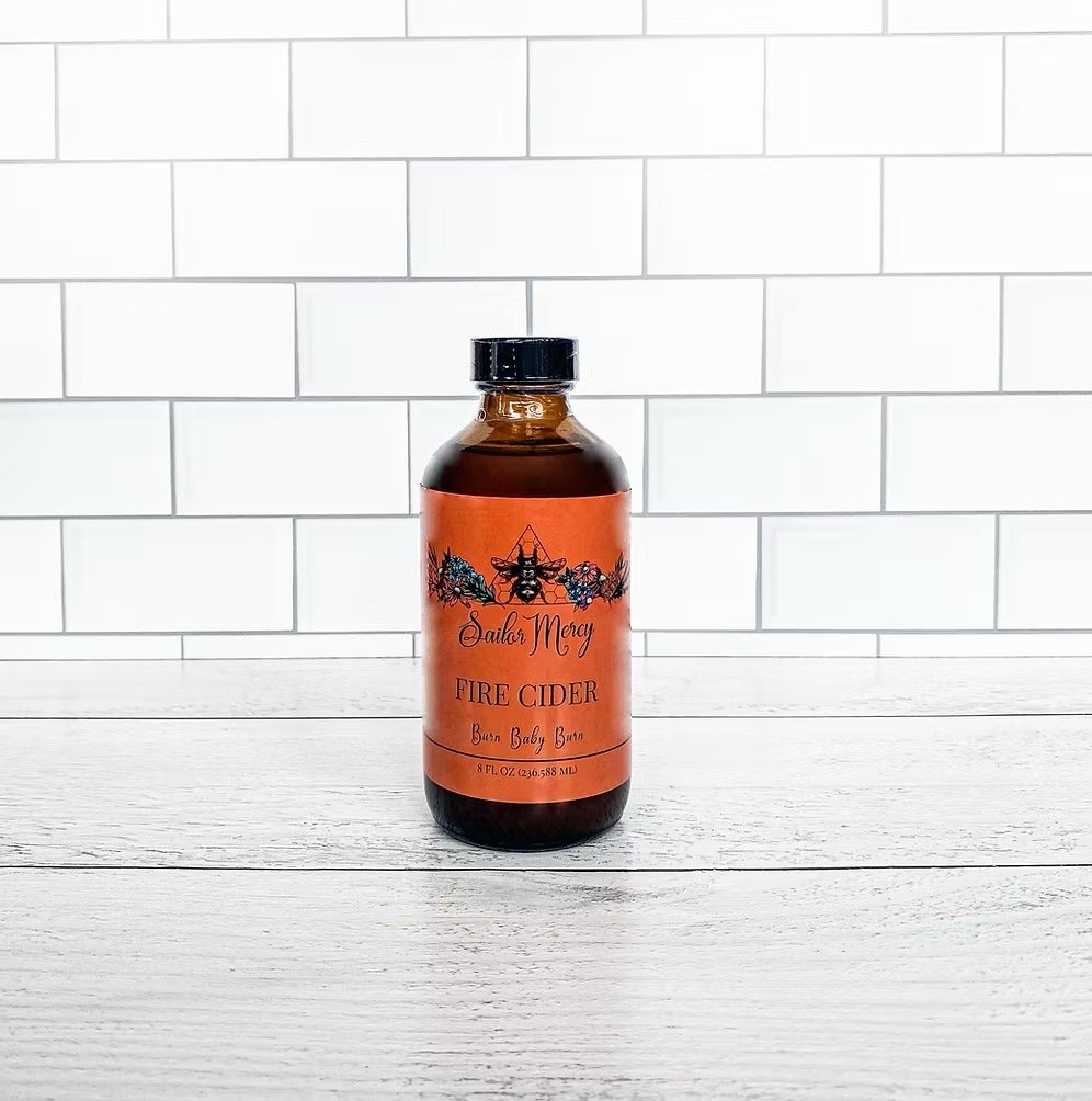 Herbal fire cider tonic made with natural ingredients to support immune health.