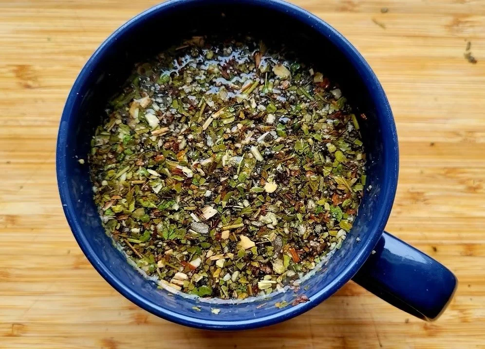loose leaf respiratory tea blend mullein peppermint ginger in cup