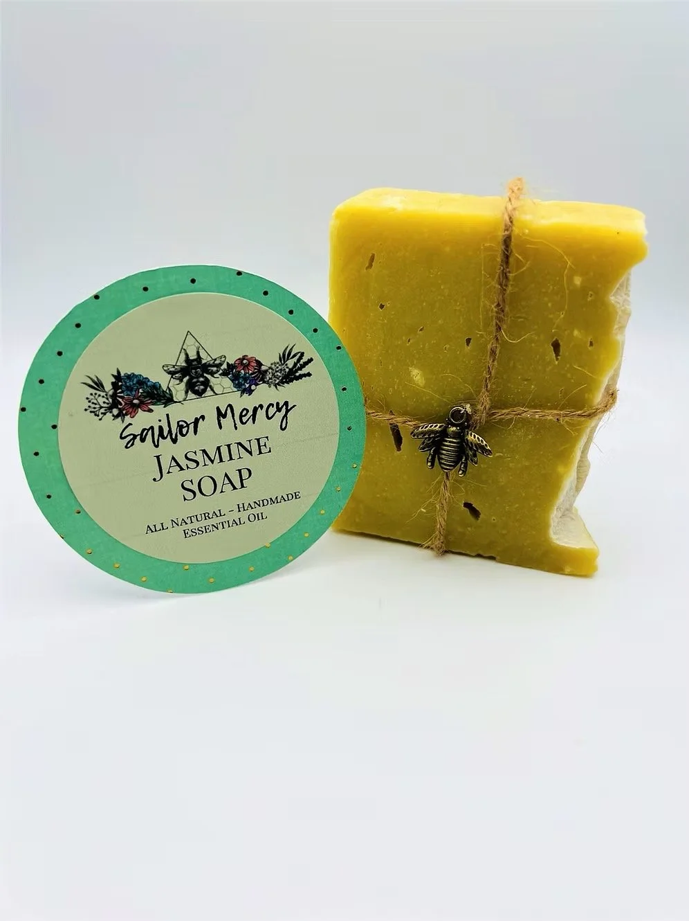 Handmade jasmine goat milk soap by Sailor Mercy with natural oils and delicate floral fragrance