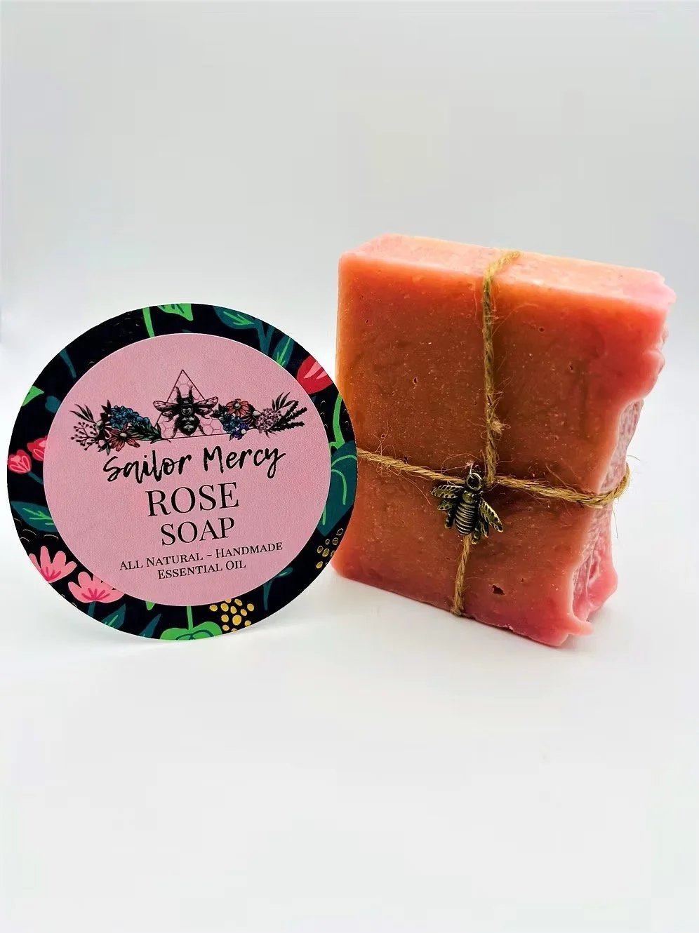 Handmade rose goat milk soap by Sailor Mercy with natural oils and soft floral scent