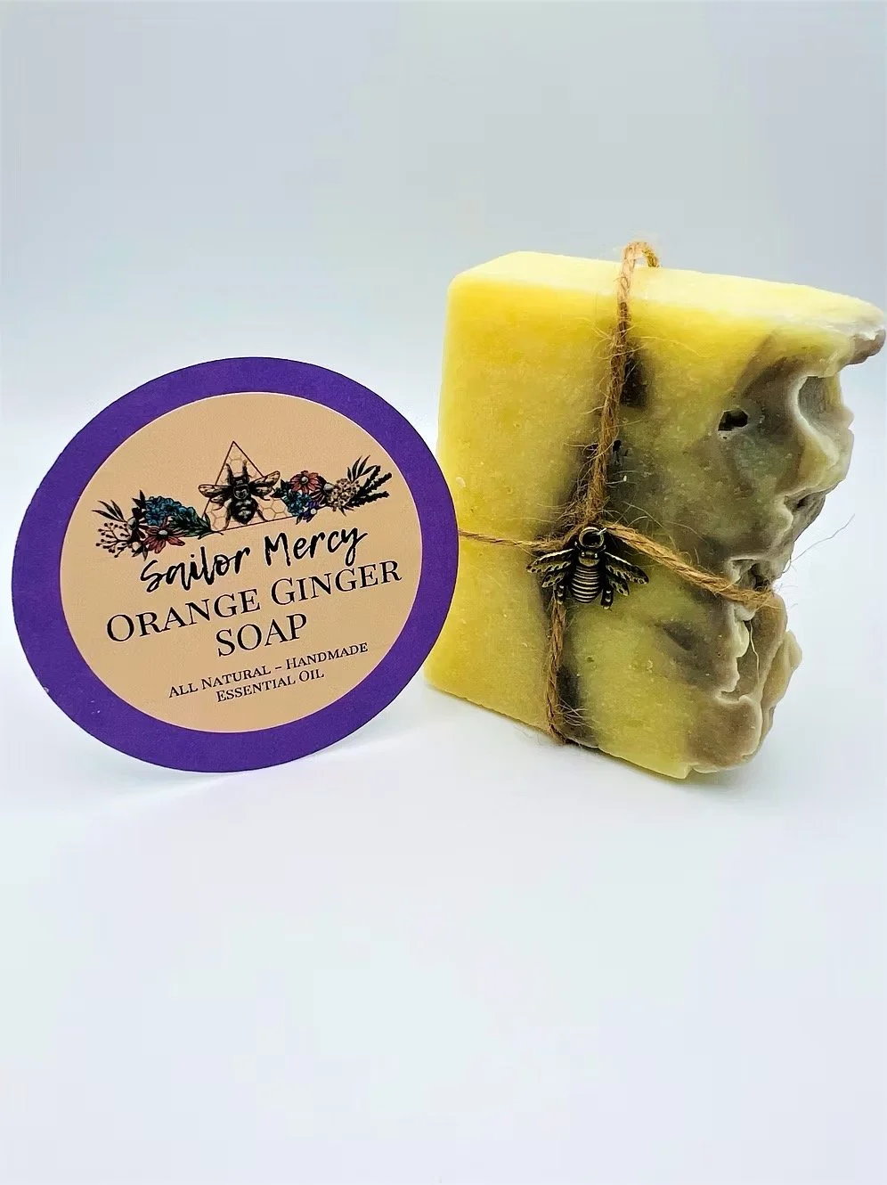 Handmade orange ginger goat milk soap by Sailor Mercy with citrus and spice essential oils