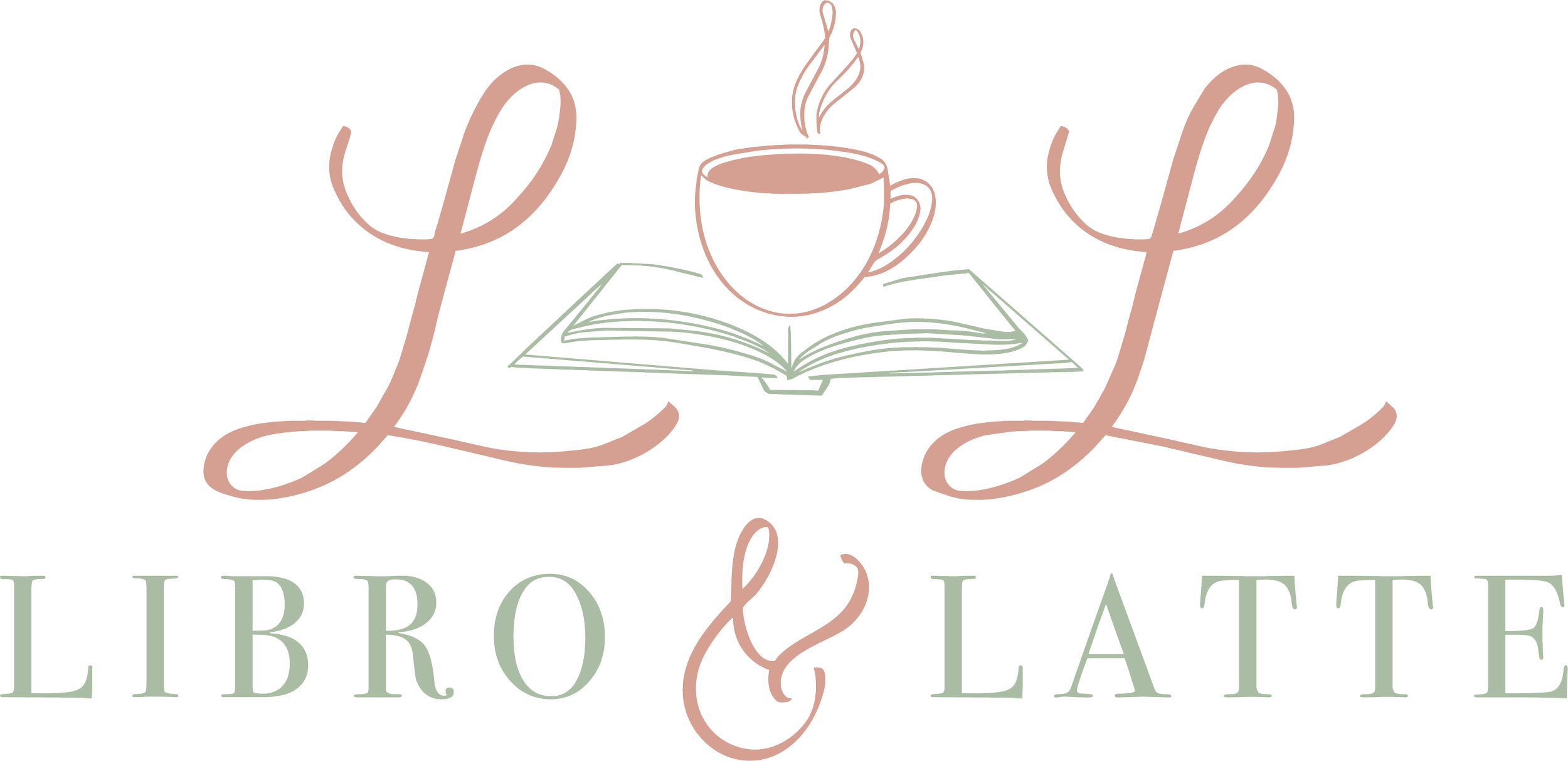 A logo with the words 'Libro & Latte' in light green and a stylized illustration of a steaming cup of coffee placed on an open book above the text. The coffee cup is drawn with simple lines and steam rising from it.