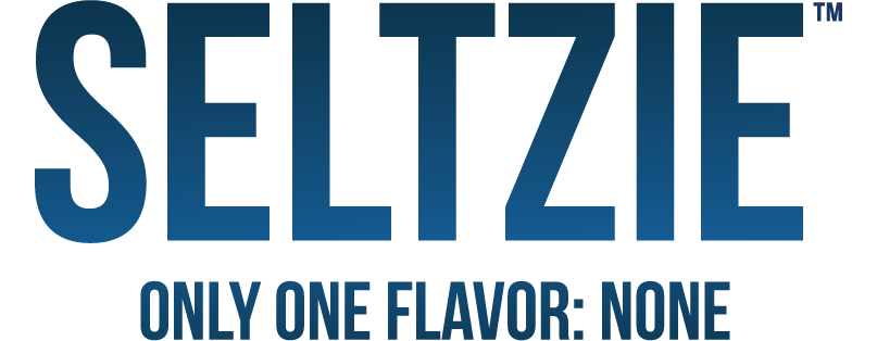 Seltzie logo with the slogan "Only One Flavor: None" in blue text on a black background.