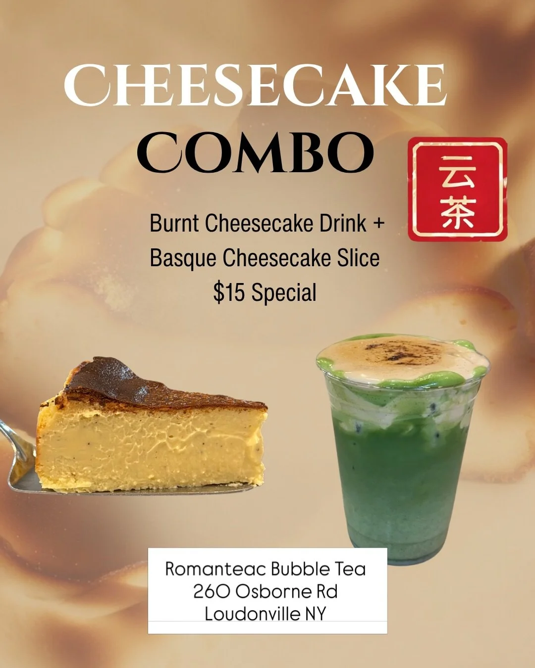 ‼️‼️ STARTING TODAY! Until end of May! 
IN STORES ONLY ‼️‼️
We wanted to celebrate the release of our rich Burnt Cheesecake drink series and pair it with our best selling Basque Cheesecakes! 

@discoveralbany #AlbanyNY #Bubbletea #BasqueCheesecake #C