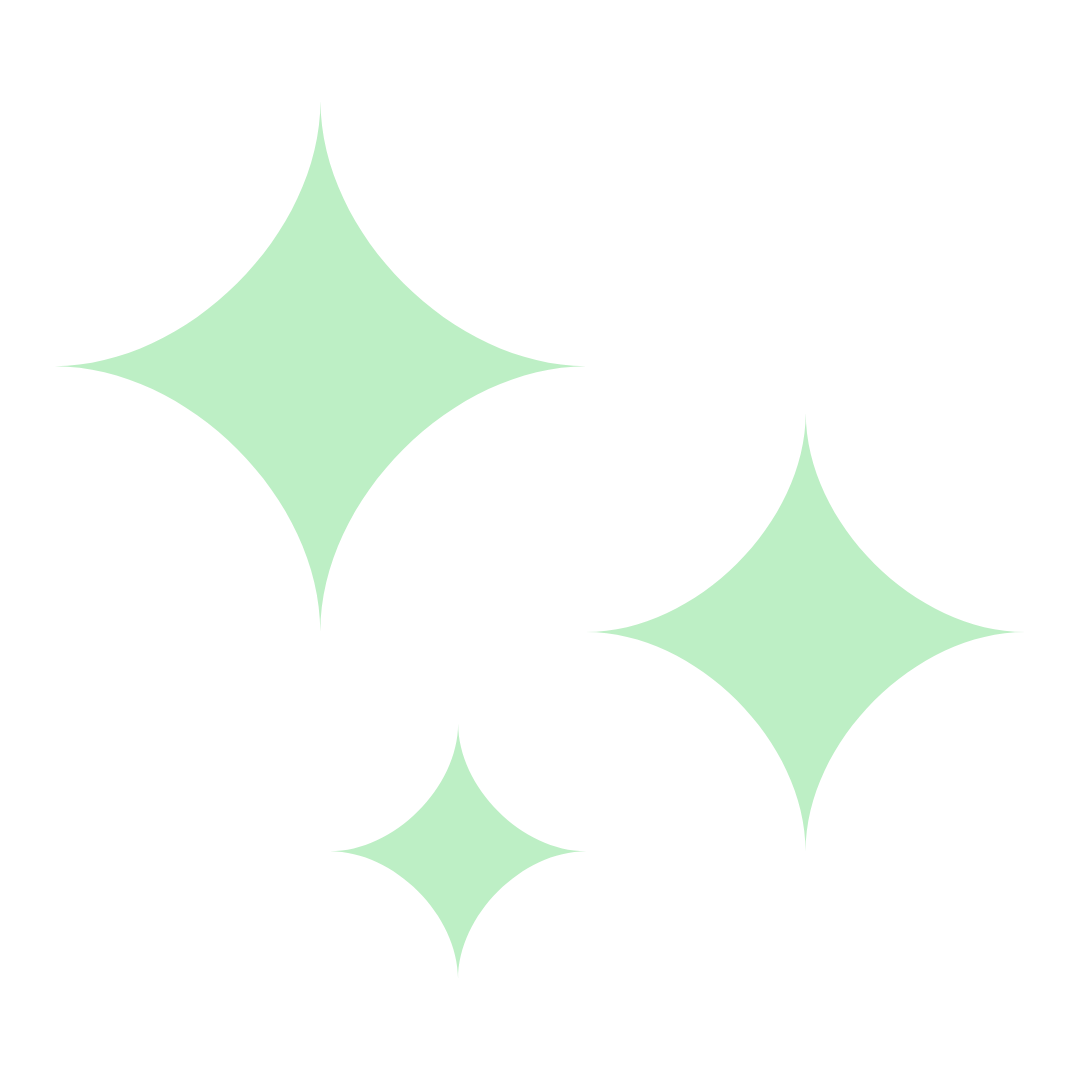 Four sparkle icons with light green color on a black background.