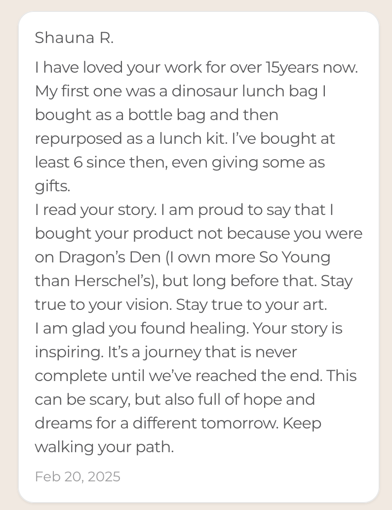 A letter addressed to Shauna R., expressing gratitude and admiration for her work, dating February 20, 2025.