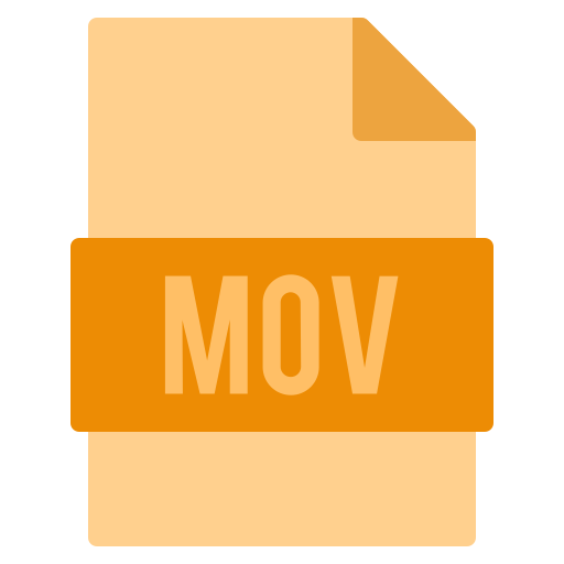 An icon of a movie file with a beige document and an orange MOV label across it.
