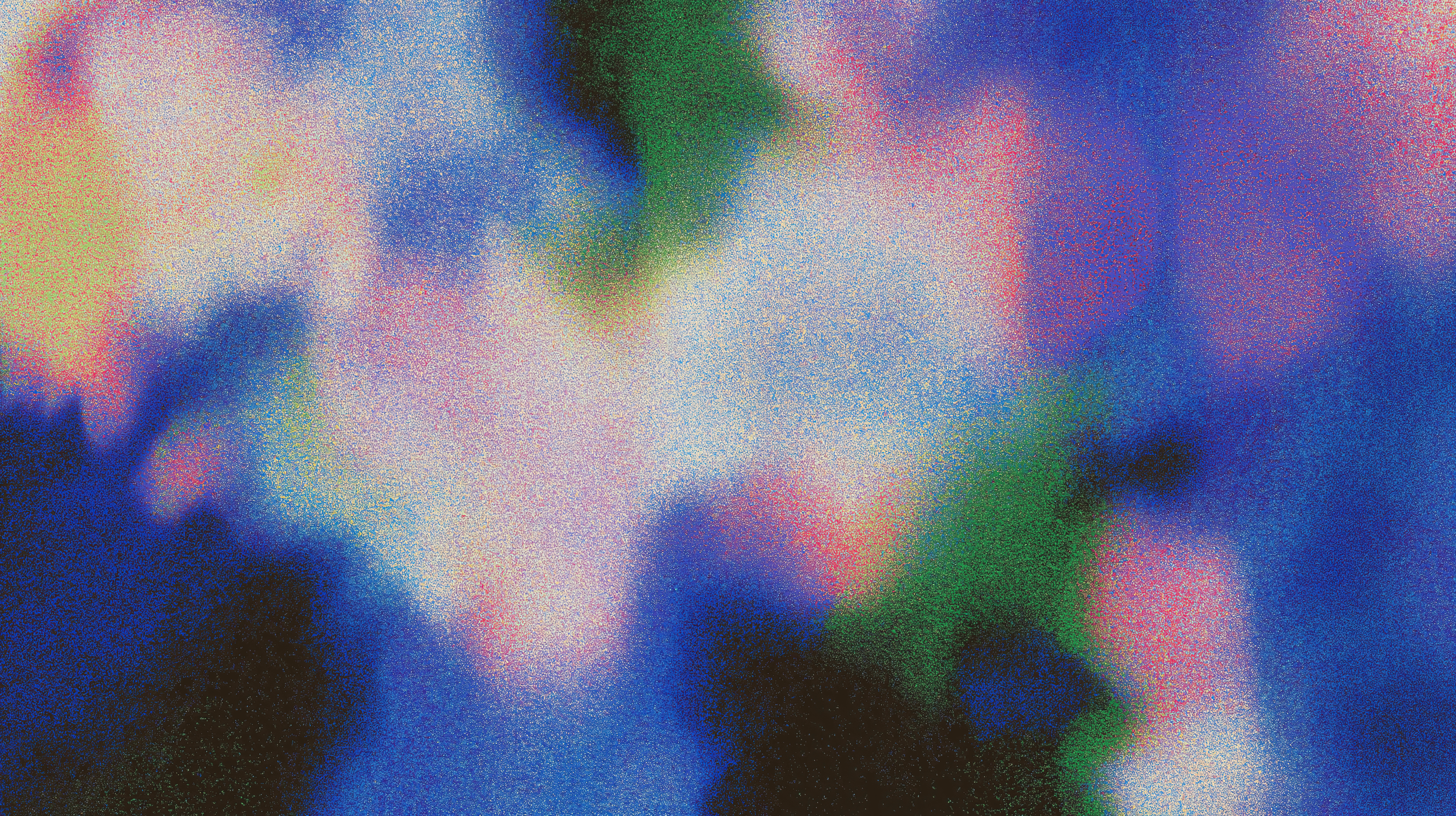 Abstract image with vibrant colors and a grainy texture, including shades of blue, green, pink, and black.