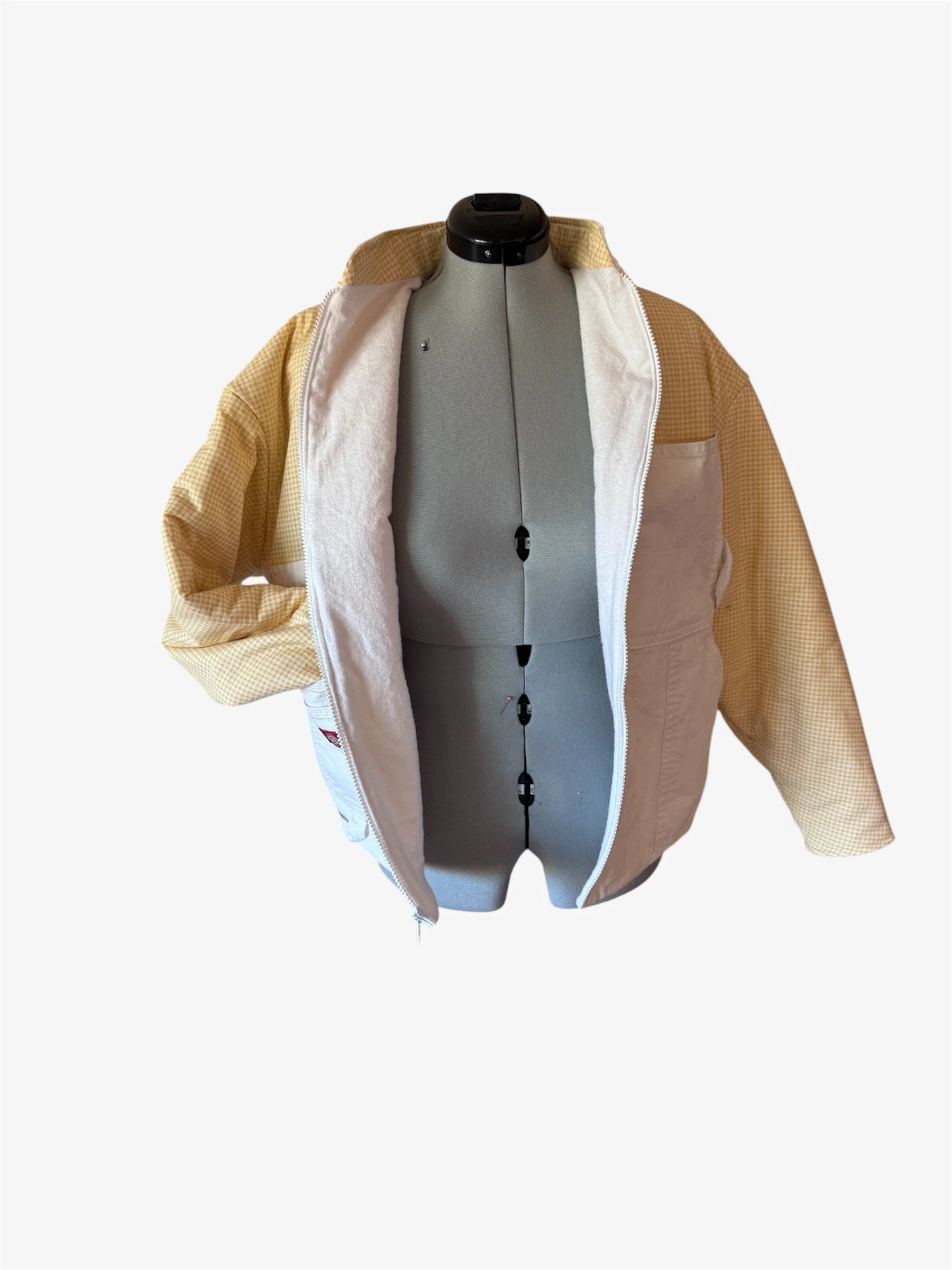 Yellow Gingham White Dickies Jacket Front Open.jpeg