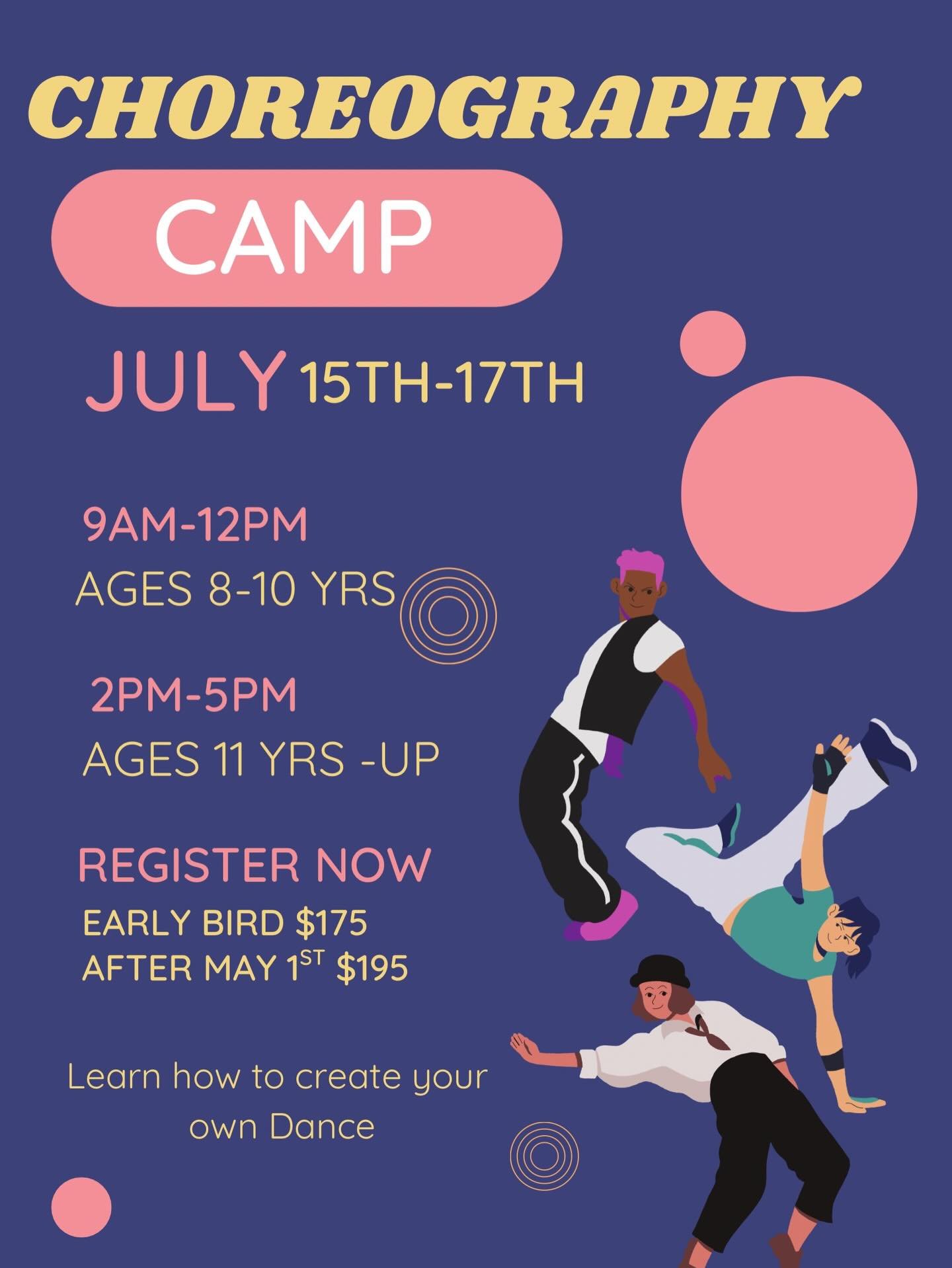 Choreography Camp is a fun and inspiring summer experience for creative girls where dancers learn the basic elements of dance&mdash;space, time, energy, and movement&mdash;and discover how to create and perform their very own original choreography. ✨