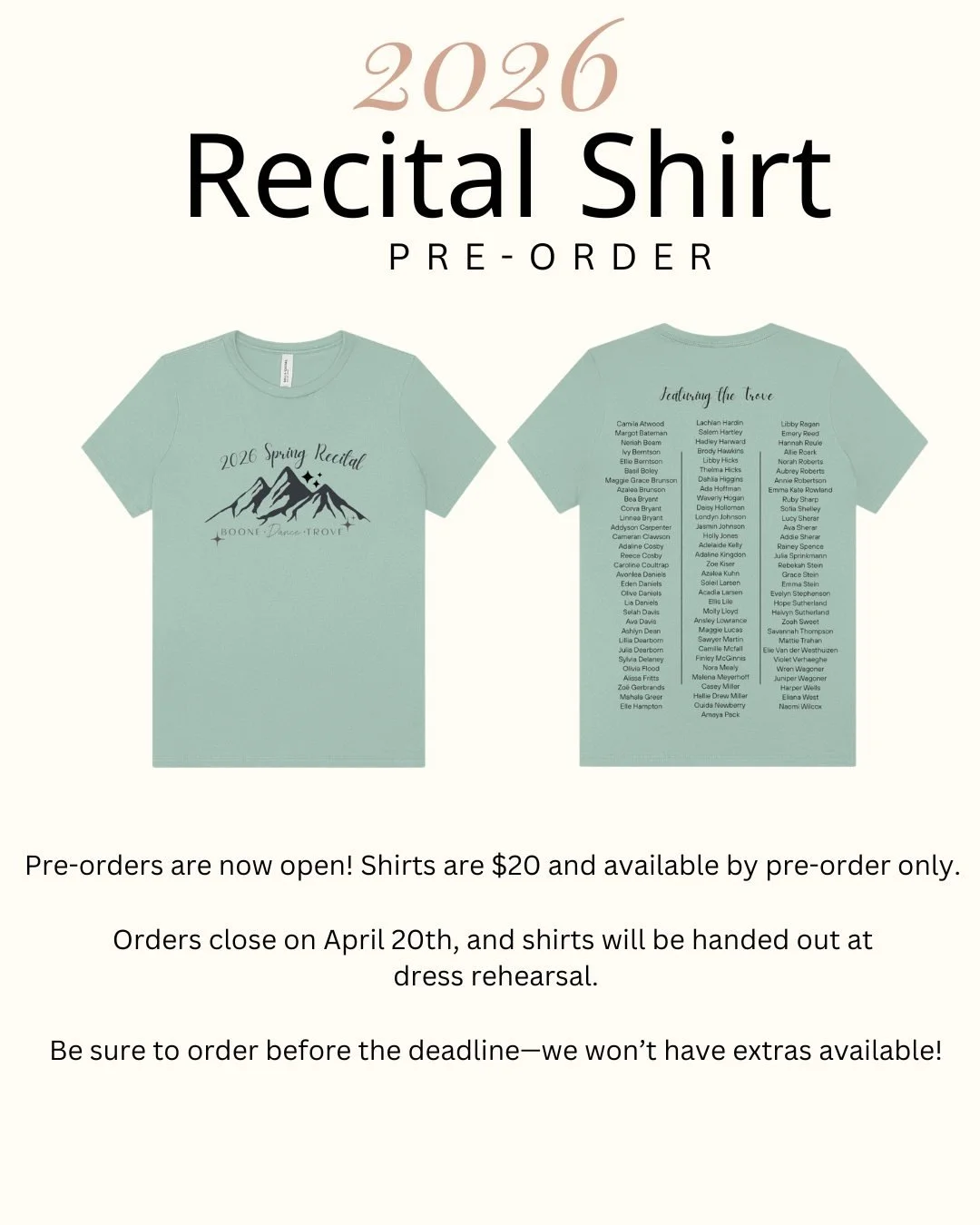 Last Day to Order your recital shirt!