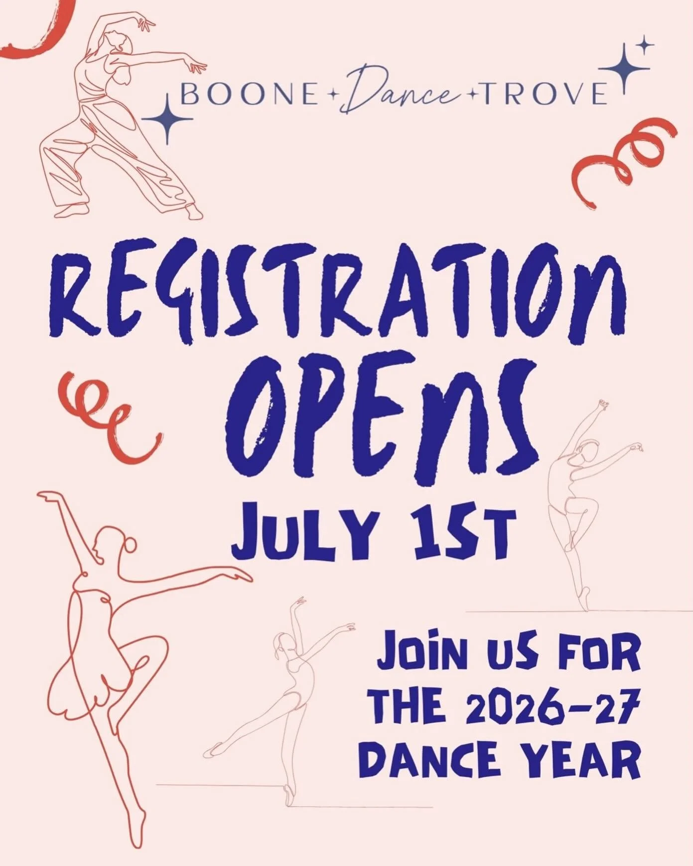 Registration for our 2026/27 Dance year opens tomorrow, July 1st.  Classes fill up quick, so make sure you register your dancer and reserve their spot!  Visit boonedance.com for all the info