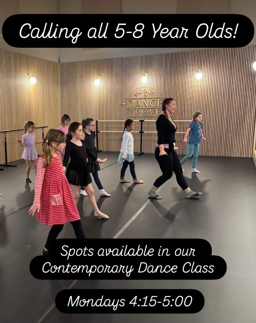 CALLING ALL 5&ndash;8 YEAR OLDS!

We have a few spots available in our Contemporary Dance class! ✨

Mondays | 4:15&ndash;5:00 PM

Not sure what contemporary dance is? Think of it as a little bit of everything! Contemporary blends elements of ballet, 