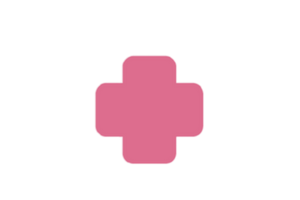 Pink medical cross icon on black background.