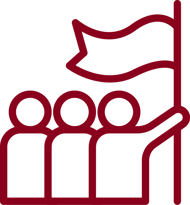Icon of three people standing and holding a flag.