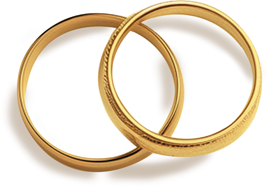 Two gold wedding rings overlapping each other.