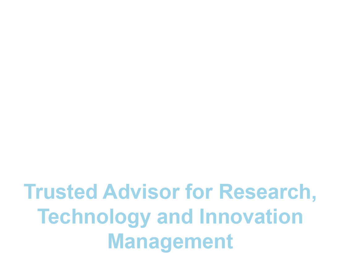 Text reading "214 Innovation and Development, Trusted Advisor for Research, Technology and Innovation Management."