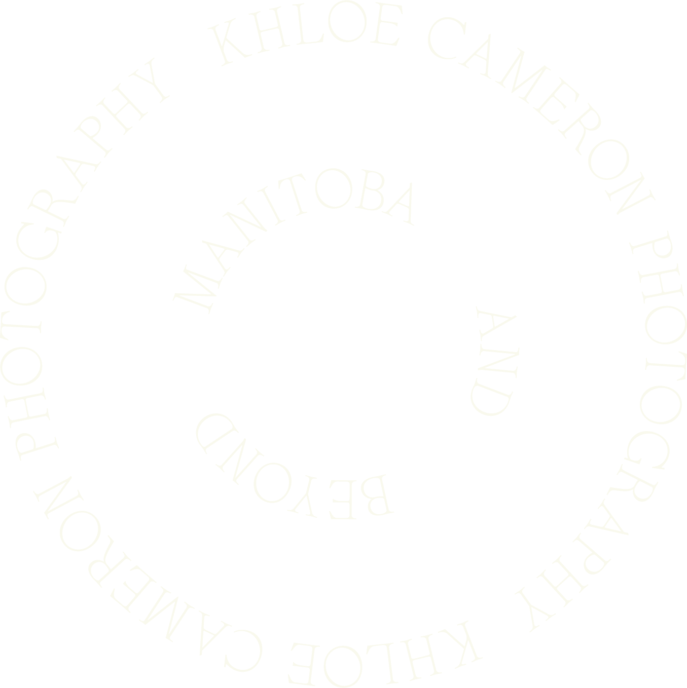 Circular text displaying locations on a spiral, including Khloe Cameron, Toronto, and Manitoba, on a black background.