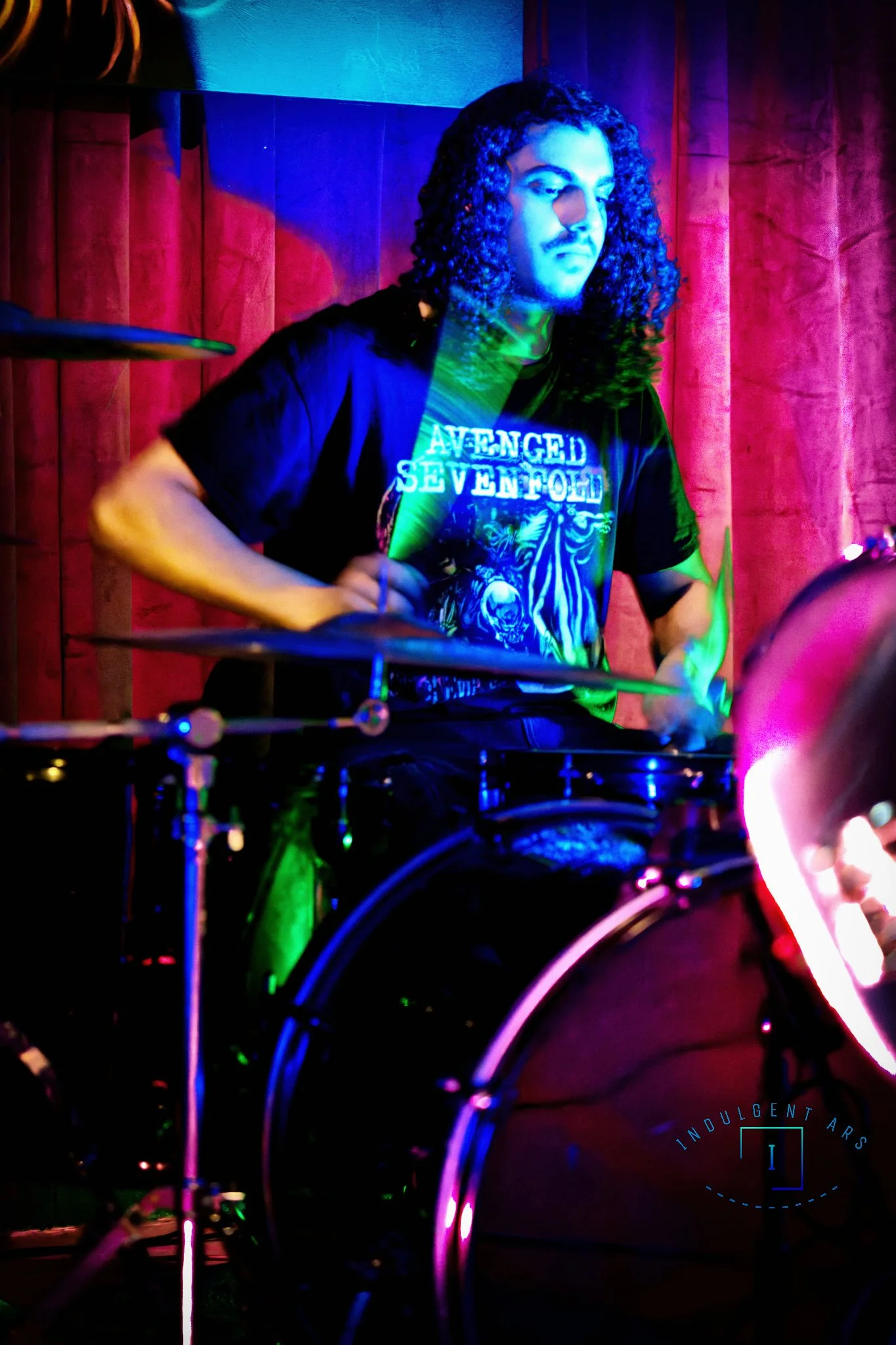 The Librarians' drummer in action. 