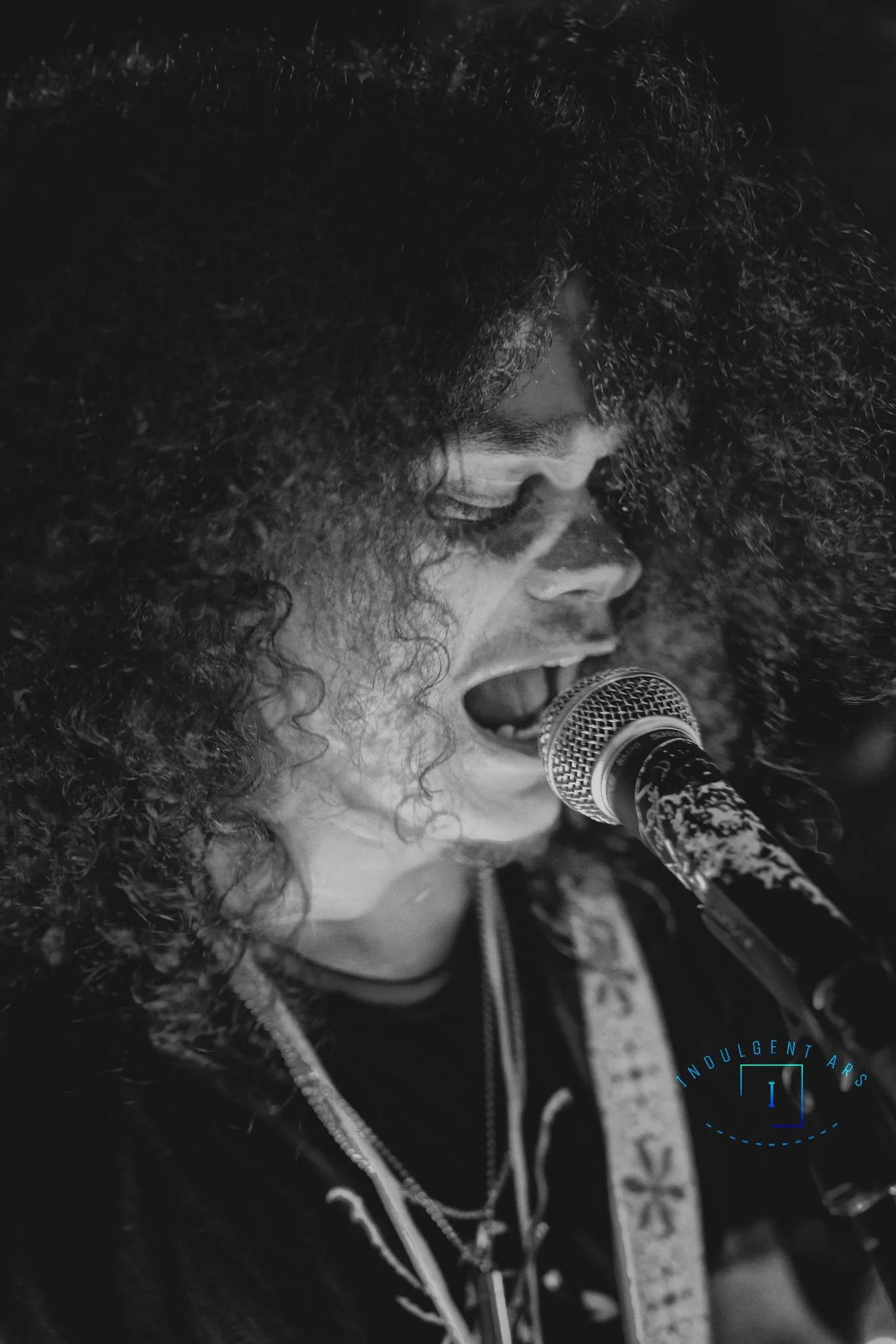 Veneficus Doom's lead vocalist is captured in action. This photo was shot in high contrast B&W.