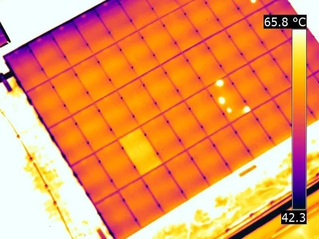 Example of thermal image of solar panels showing cell faults