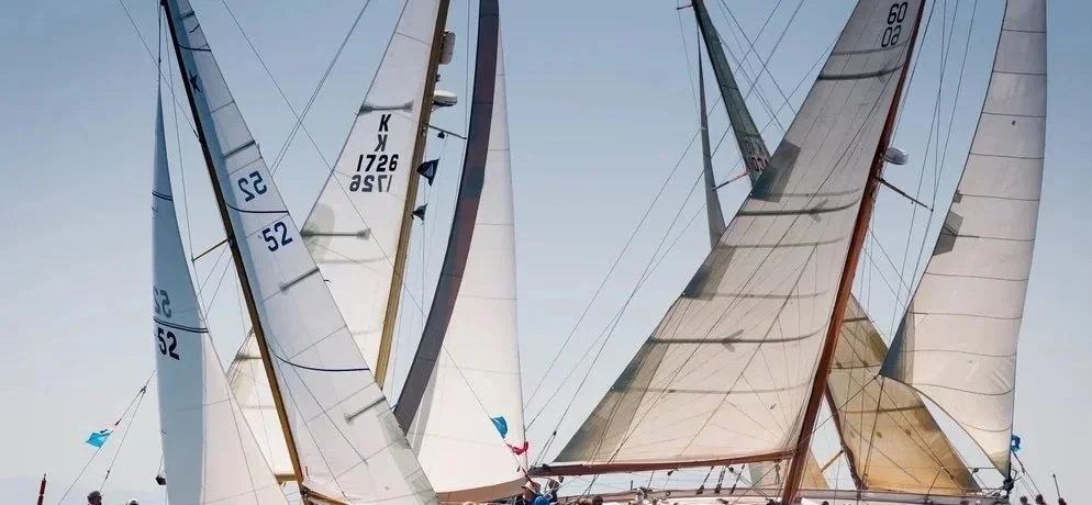 Multiple sailboats with their sails up on the water during the daytime.