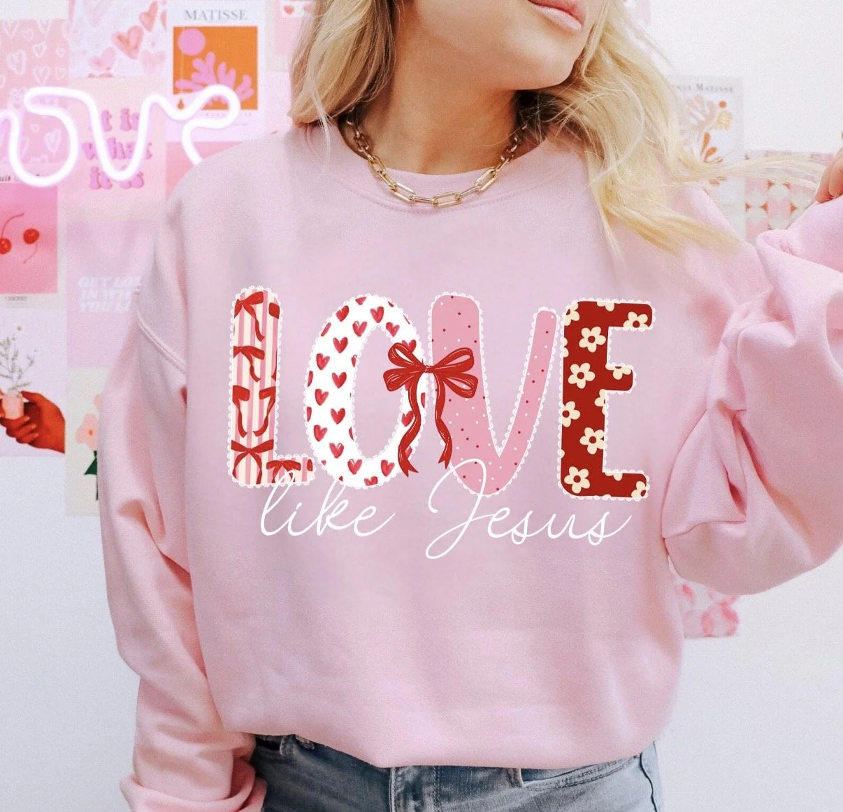 Love Like Jesus Crewneck - Valentines Day Youth & Adult Pullover Sweatshirt