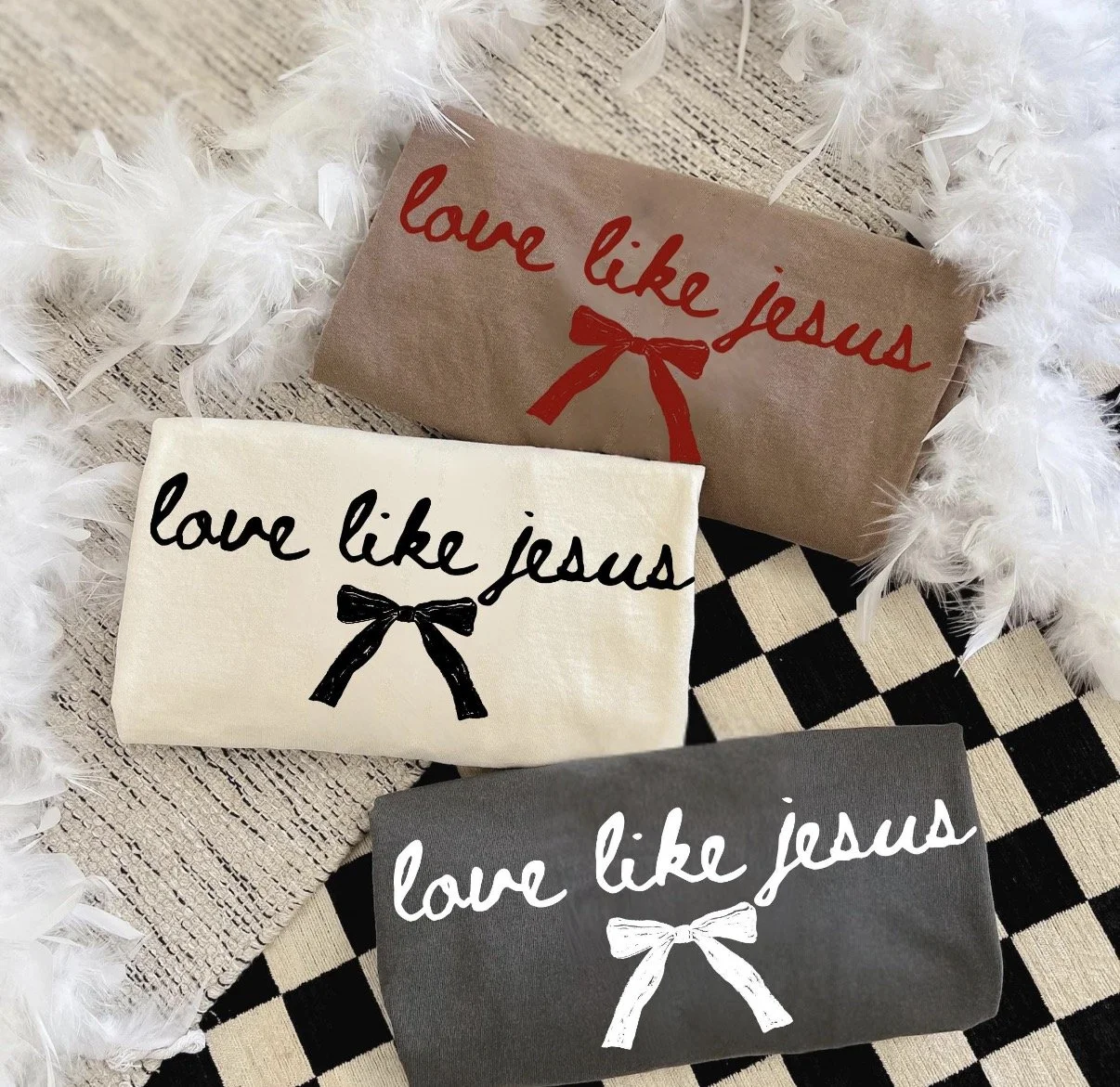 Love Like Jesus Comfort Colors T-Shirt - Retro Christian Coquette Bow Faith Tee