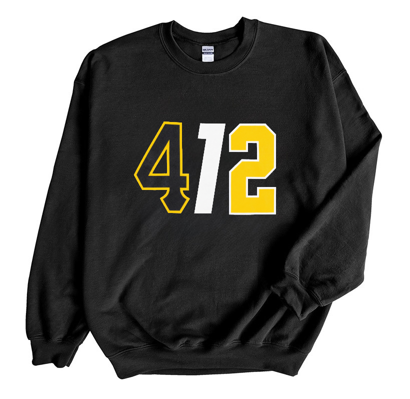 Pittsburgh 412 area code graphic sweatshirt in black and gold steel city colors