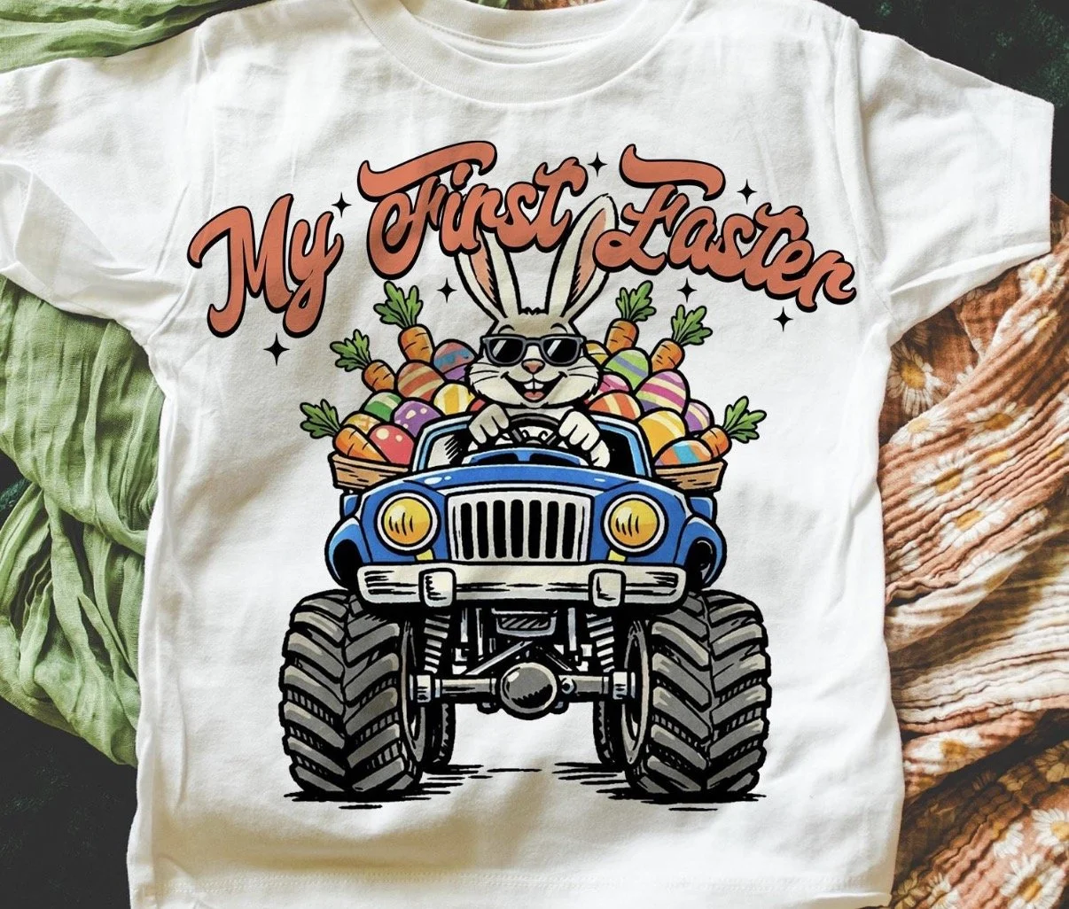My First Easter Graphic T-Shirt - Boy's Monster Truck Bunny Tee or Baby Bodysuit