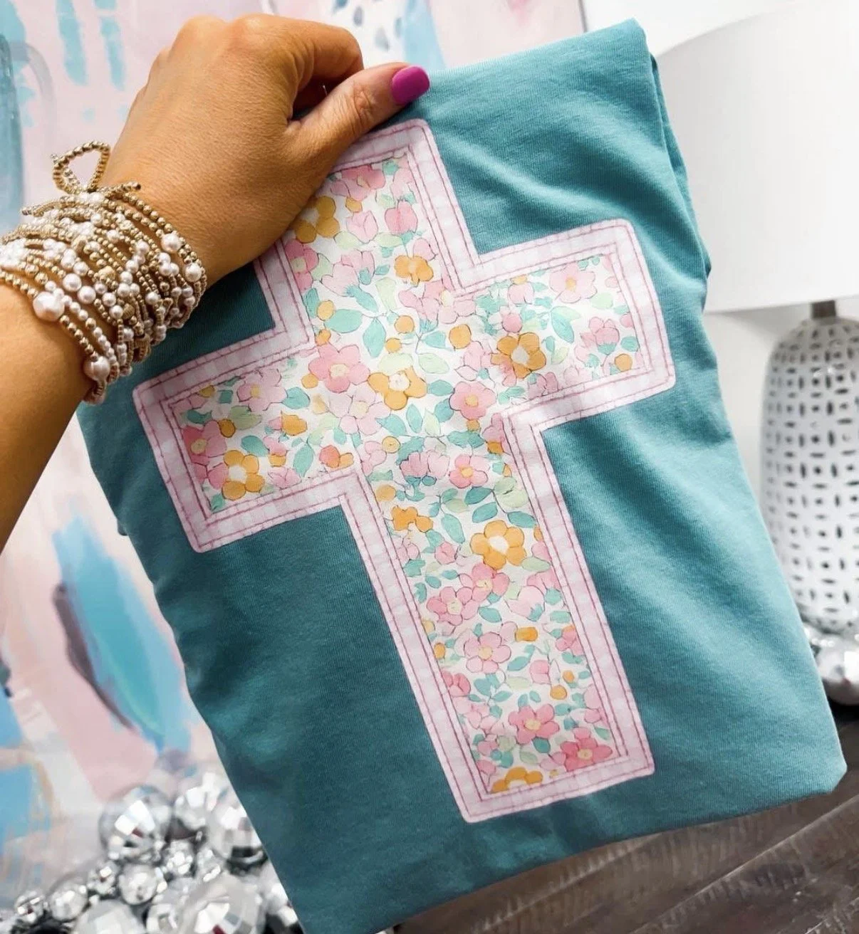 Floral Cross Applique Style Easter Graphic Comfort Colors Tee - Spring Christian Gildan Sweatshirt